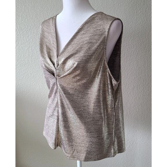 Skies Are Blue Babydoll Glitter Top Blouse Large Womens Gold Party Cocktail Club - Picture 5 of 10